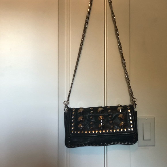 BE & D Garbo Black Leather Studded Crossbody Bag. - Picture 1 of 3